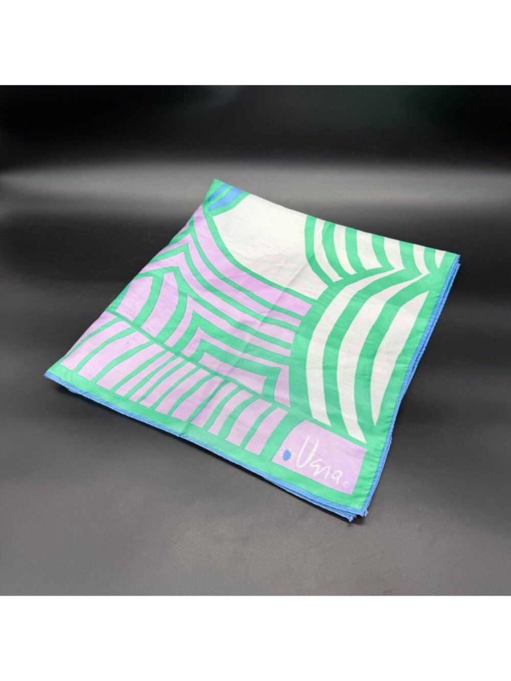 Vera Neumann Vintage Scarf Green Purple Abstract Polyester Square Japan 1970s